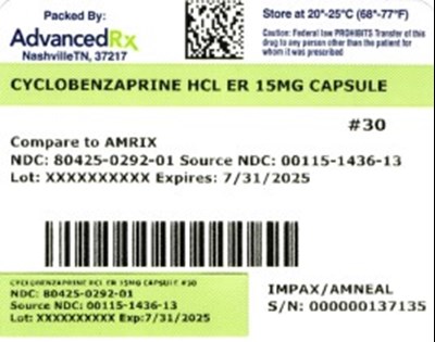 Label 1 (Cyclobenzaprine HCl Er 15mg 80425 0292 01)